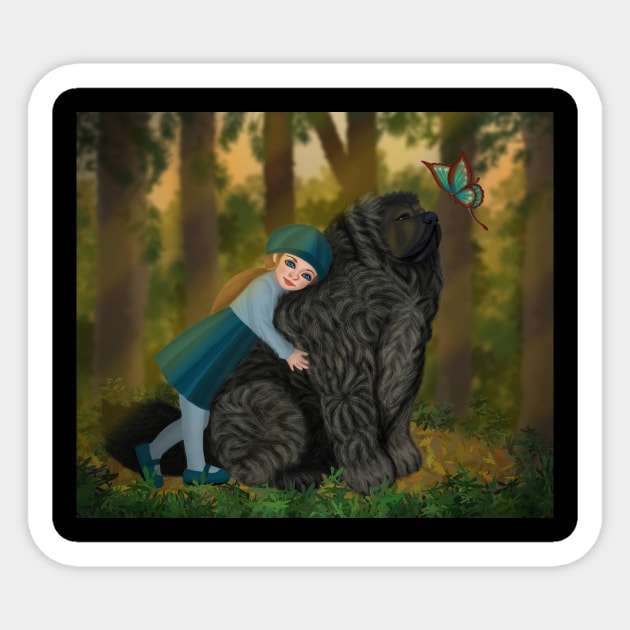 Friendship of a girl and Newfoundland dog Sticker by Athikan